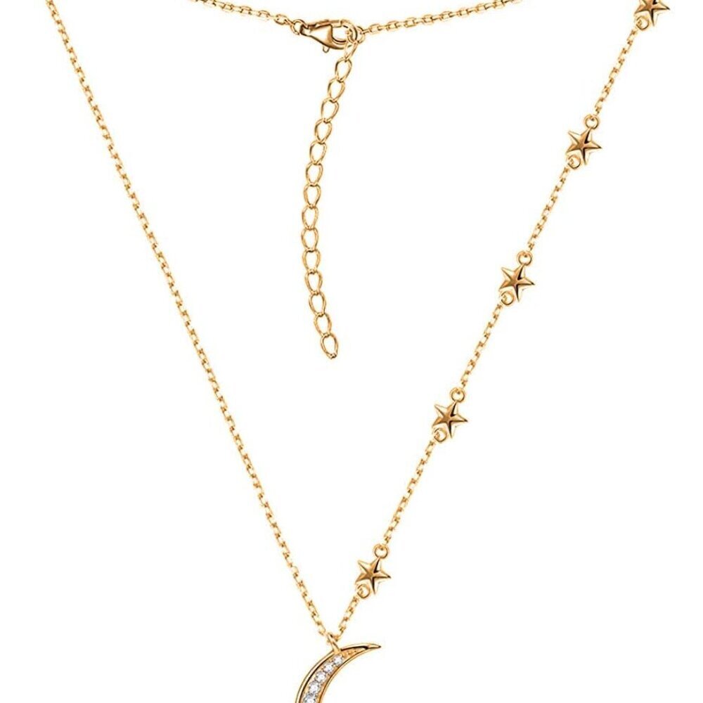 14K Gold Plated Cubic Zirconia Round Cut Moon & Stars 18 Inches Pendant Chain Ne